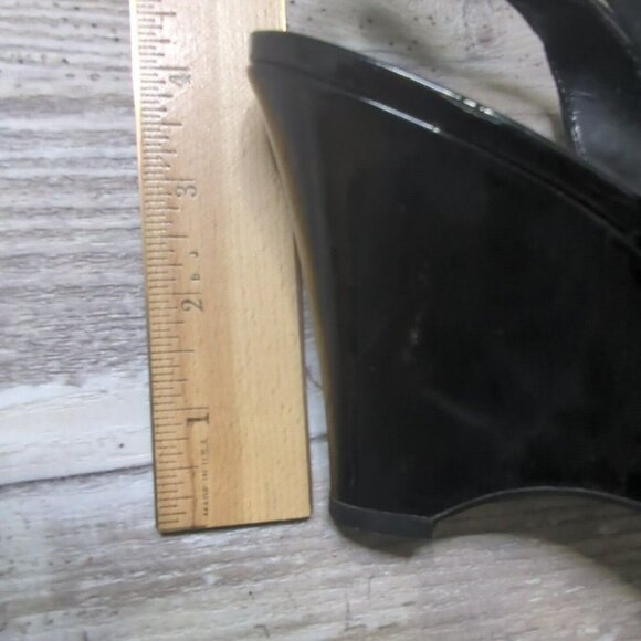 Coldwater Creek Suede Rose Sling Wedge Peep Toe Sandals Womens 8.5 Black NEW - Picture 14 of 14